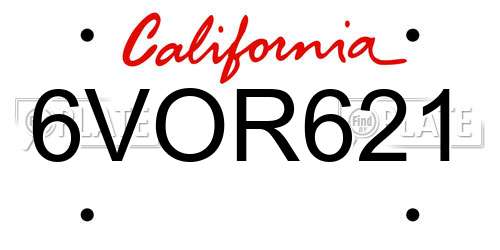6VOR621 California License Plate