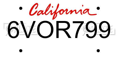 6VOR799 California License Plate