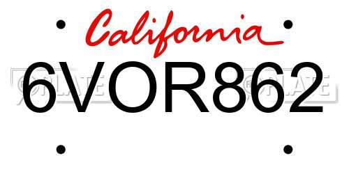 6VOR862 California License Plate