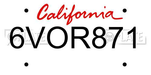 6VOR871 California License Plate