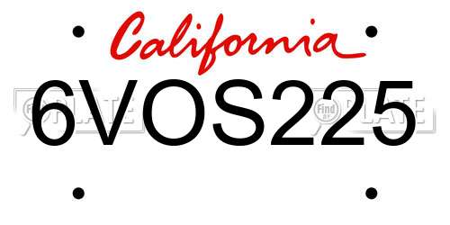 6VOS225 California License Plate