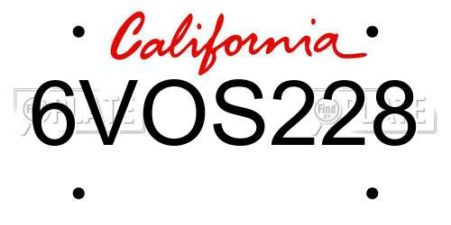 6VOS228 California License Plate