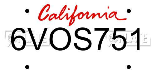 6VOS751 California License Plate