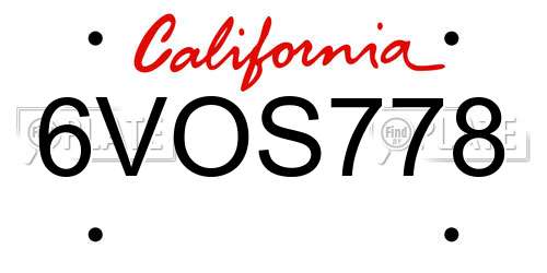 6VOS778 California License Plate