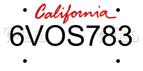 6VOS783 California License Plate