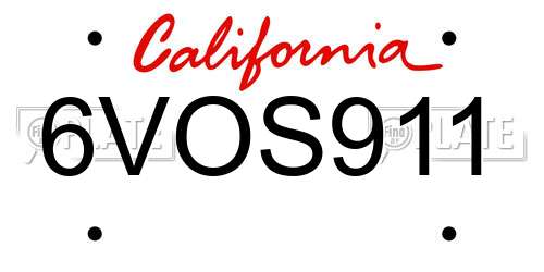 6VOS911 California License Plate