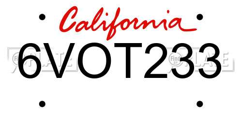 6VOT233 California License Plate