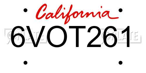 6VOT261 California License Plate