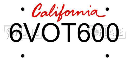 6VOT600 California License Plate
