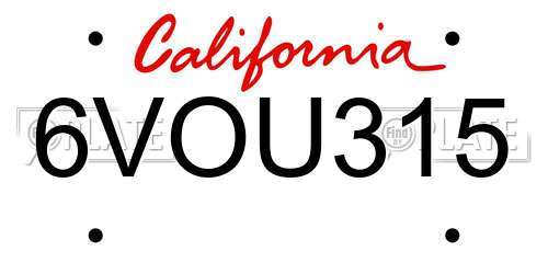 6VOU315 California License Plate