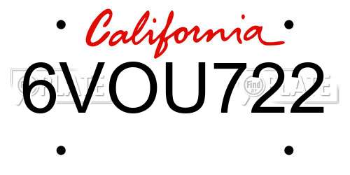 6VOU722 California License Plate