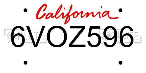 6VOZ596 California License Plate