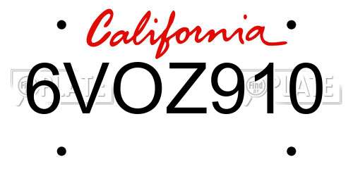 6VOZ910 California License Plate
