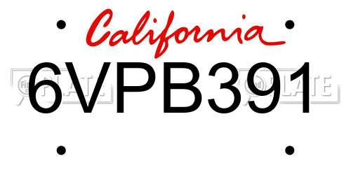 6VPB391 California License Plate