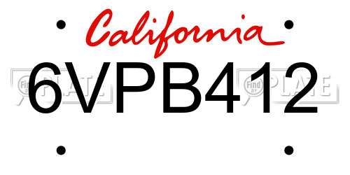 6VPB412 California License Plate