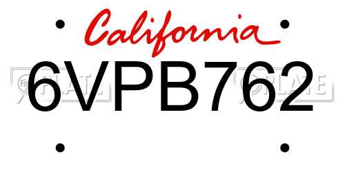 6VPB762 California License Plate