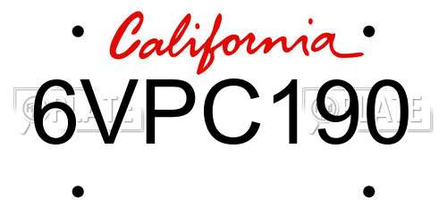 6VPC190 California License Plate