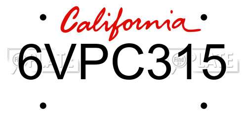6VPC315 California License Plate