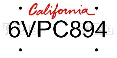 6VPC894 California License Plate