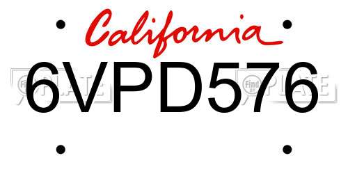 6VPD576 California License Plate