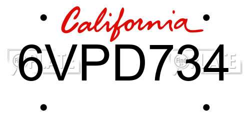 6VPD734 California License Plate