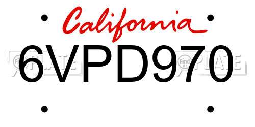 6VPD970 California License Plate