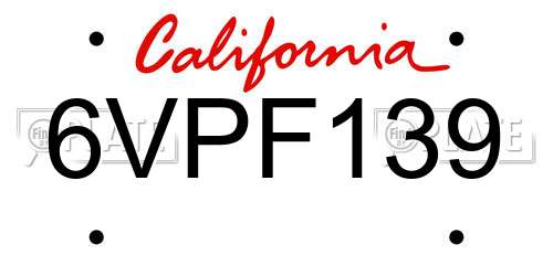 6VPF139 California License Plate