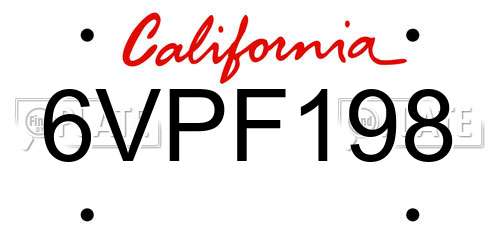 6VPF198 California License Plate