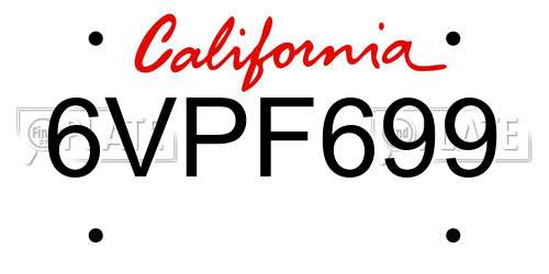 6VPF699 California License Plate