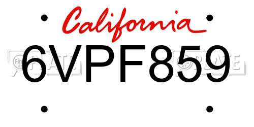 6VPF859 California License Plate