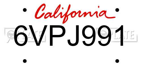 6VPJ991 California License Plate