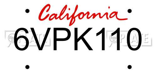 6VPK110 California License Plate