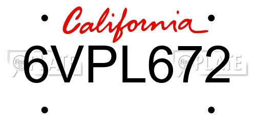 6VPL672 California License Plate