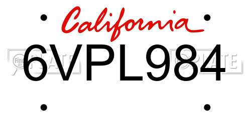 6VPL984 California License Plate