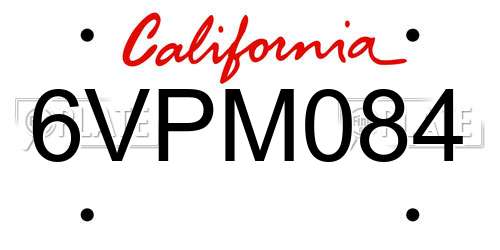 6VPM084 California License Plate