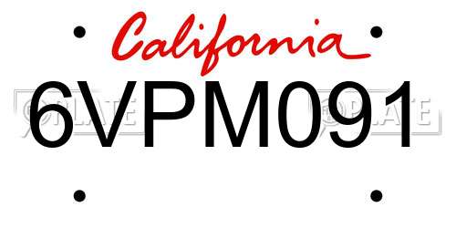 6VPM091 California License Plate