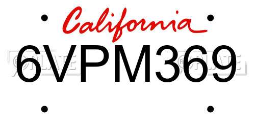 6VPM369 California License Plate