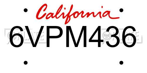 6VPM436 California License Plate