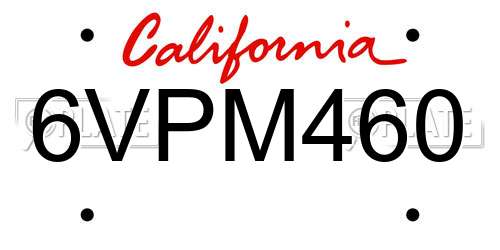 6VPM460 California License Plate