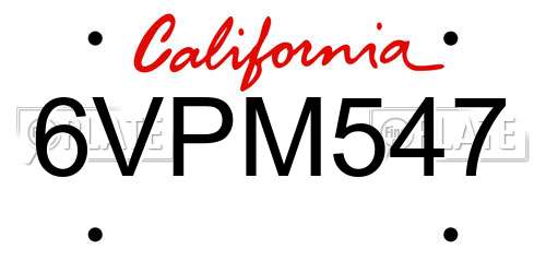 6VPM547 California License Plate