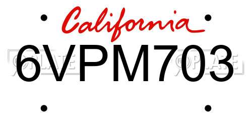 6VPM703 California License Plate