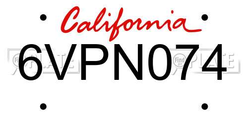 6VPN074 California License Plate