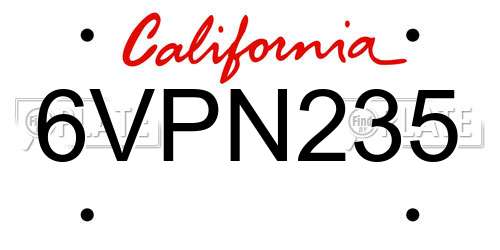 6VPN235 California License Plate