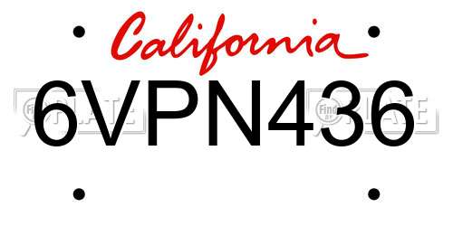 6VPN436 California License Plate