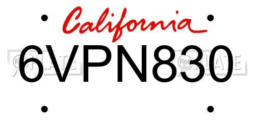 6VPN830 California License Plate