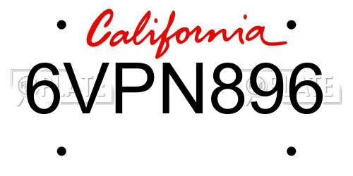 6VPN896 California License Plate