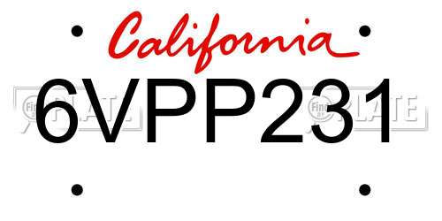 6VPP231 California License Plate