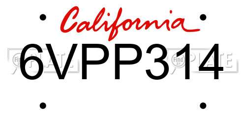 6VPP314 California License Plate