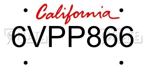 6VPP866 California License Plate