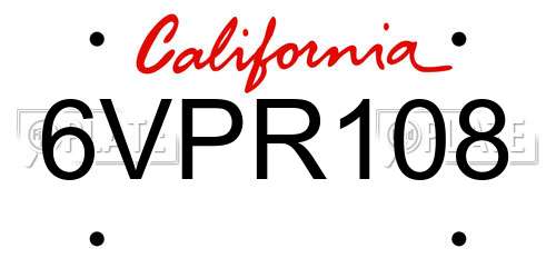 6VPR108 California License Plate